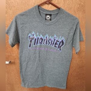 Thrasher Gray T-Shirt with Blue and Purple Logo